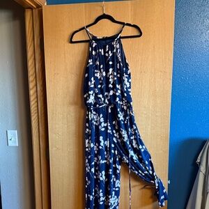 Navy Floral Halter Jumpsuit